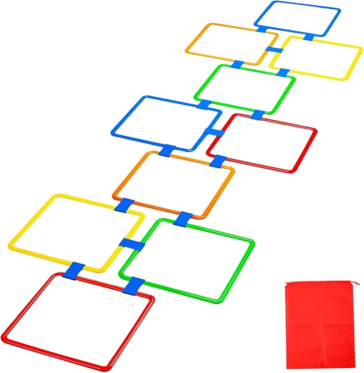 Jeu D'Anneaux De Marelle 10 PièCes D'Anneaux De Marelle CarréS De 15 Pouces Anneaux D'Agilité Multicolores Parcours D'Obstacles Amusant éQuipement De Jeu D'ExtéRieur Pour Enfants Cadeau Pour NoëL