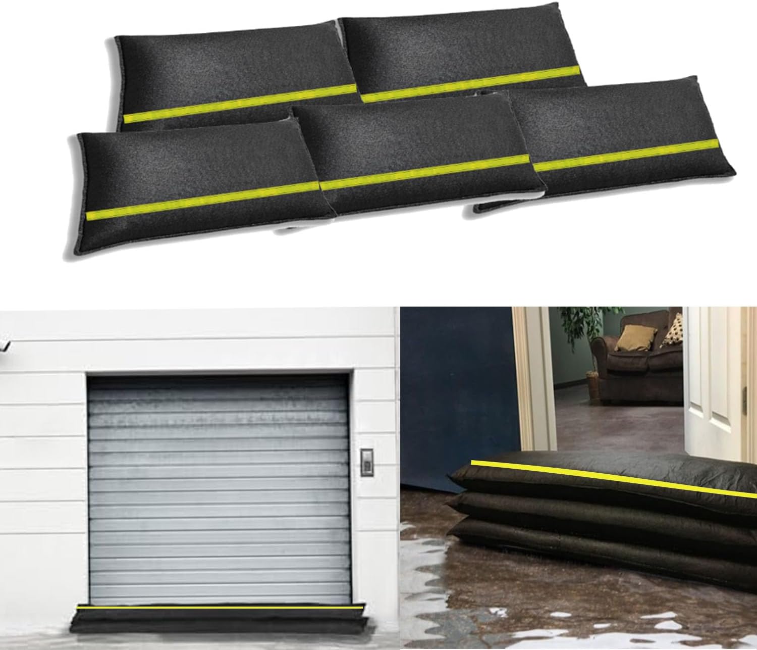 Stubotar 6PCS Sac de Sable Réactif Réfléchissant avec eau Modifiée pour Mur Anti - Inondation d'absorption d'eau de Garage Porte 20x90CM