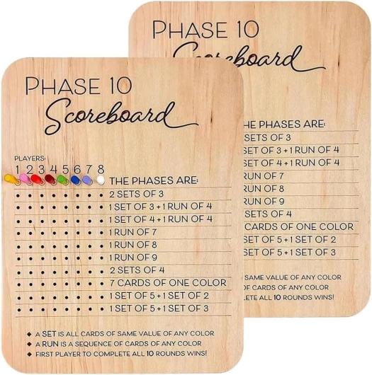 Feriany Phase 10 Tableau de points Phase 10 Carte de points et suivi des tours Phase 10 cartes Cartes de points de jeu classiques Jeux de plateau et de cartes