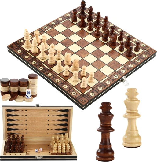Jeu D'échecs, Echiquier Bois,3 en 1 Jeu d'échecs Magnetique Bois,29 x 29 cmJeu d'échecs en Bois,Pliable Portable Ensemble D'échiquier,echiquier pour la Famille Activités Fête Adultes Enfants Voyages
