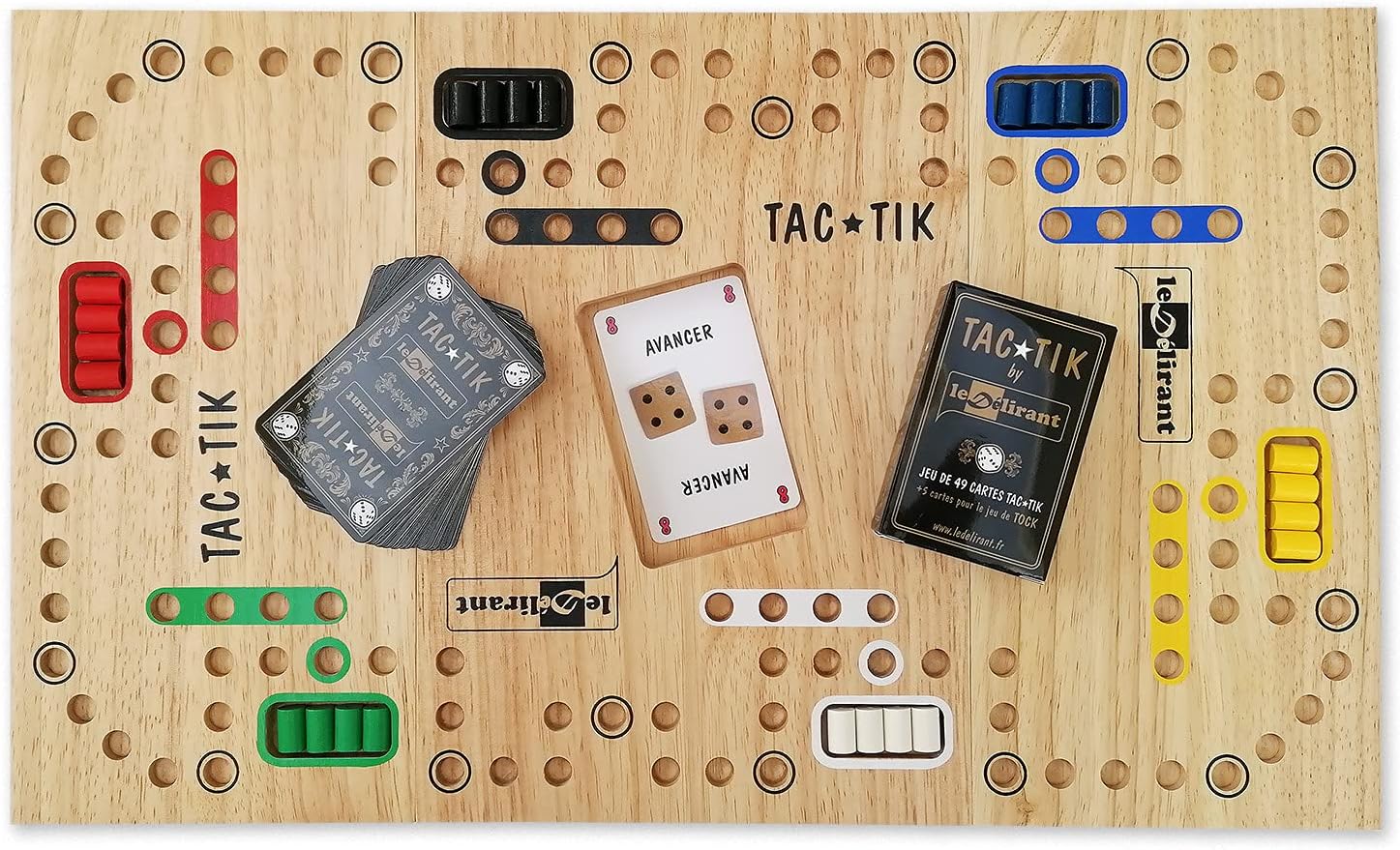 Jeu de société Familial de TAC-TIK de 2 à 6 Joueurs, 7 Ans et +, Plateau modulable magnétique, Fabrication Artisanale, Bois d'Hévéa Massif, écoresponsable, Normes CE, Marque française