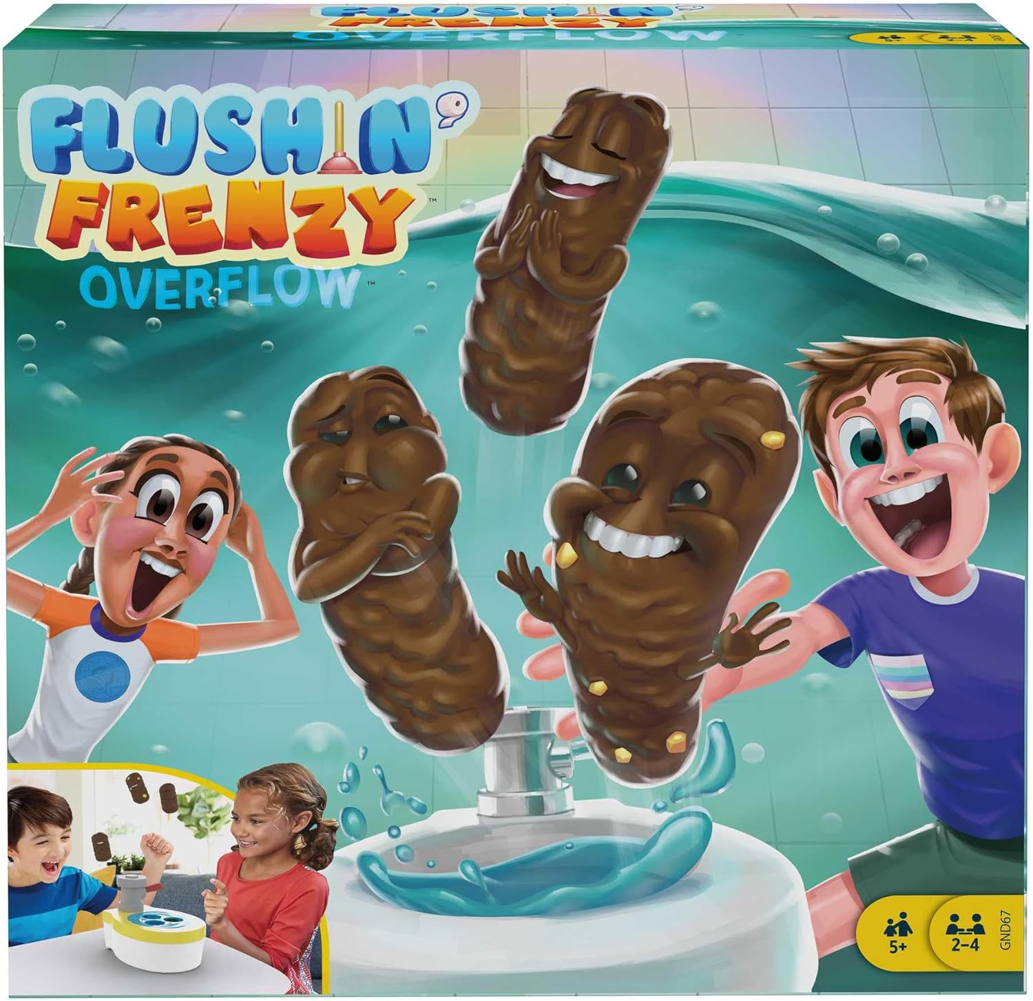 , Toilettes Folie Ça déborde, jeu pour enfants avec 1 toilette, 3 crottes, 1 dé et une règle du jeu, cadeau pour les enfants à partir de 5 ans, GND67