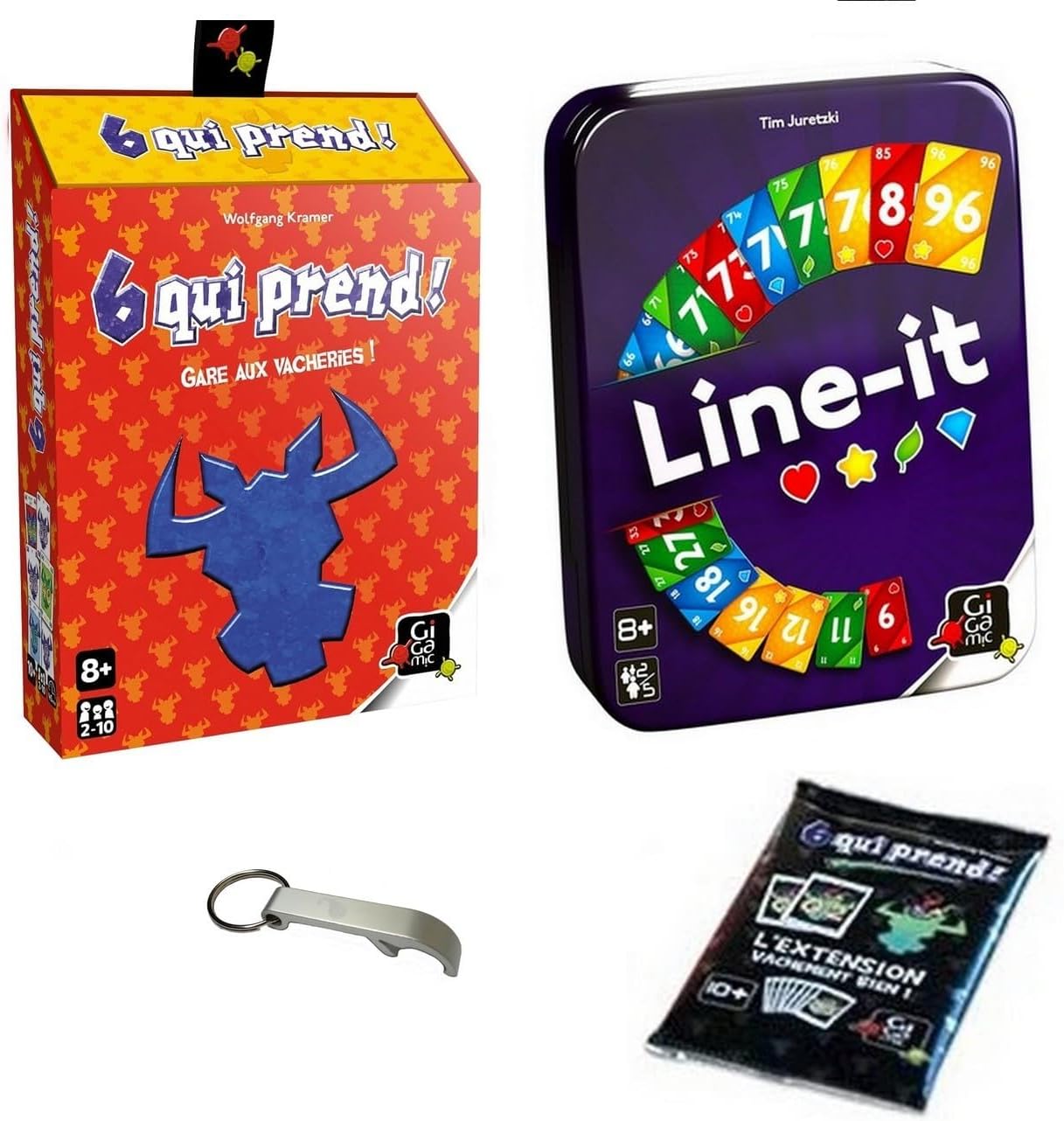 Lot 2 Jeux Version Française Line It + 6 Qui Prend + Extension + 1 Décapsuleur Blumie (6 Qui Prend + Line It)