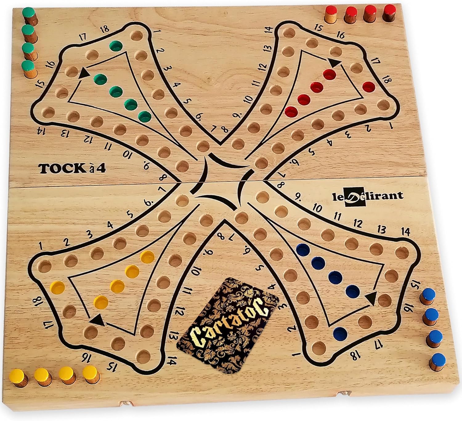 Jeu de Tock XL à 4 Joueurs - Inclus 54 Cartes CARTATOC - Fabrication Artisanale en Bois d’Hévéa Massif – Marque Française - à Partir de 6 Ans – Plateau Refermable - Écoresponsable.