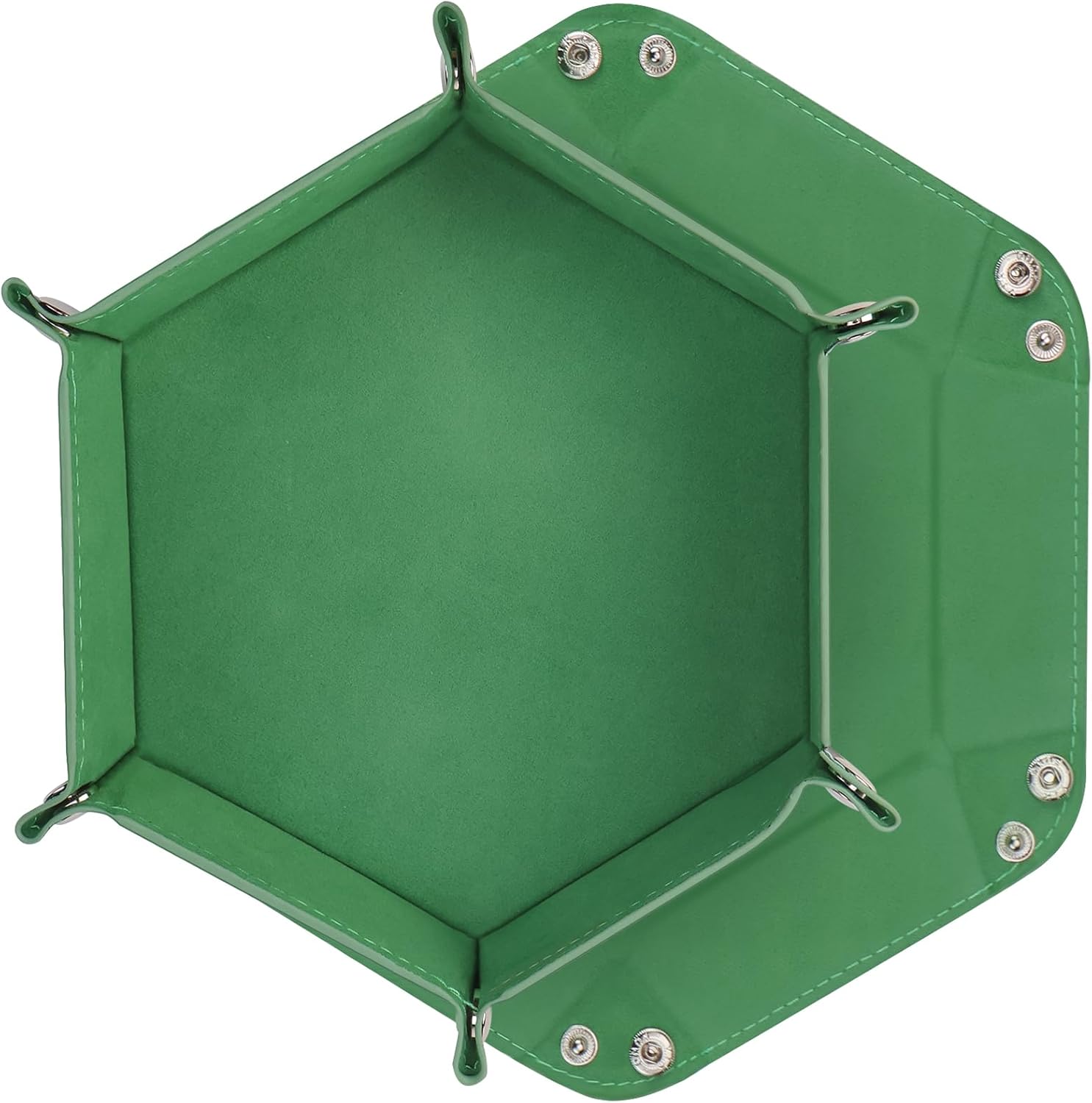 TYBYBB Piste de Dés Pliable, Plateau de Dés Double Face, Plateau Dés Silencieux en Cuir et Velours, Plateau Pliant en Dés Hexagone pour DND RPG 421 Yams et Autres Jeux de Dés (Vert)