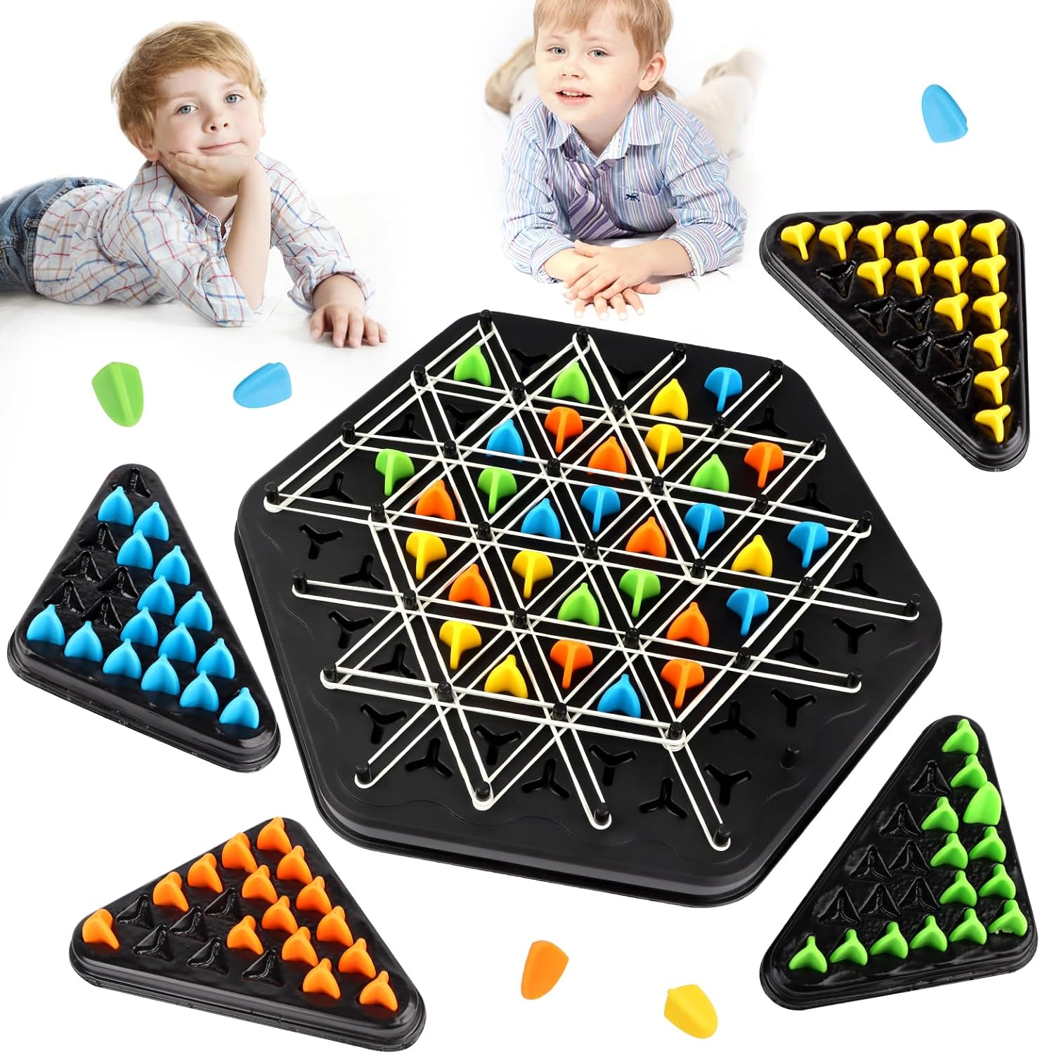 Triggle Jeu, Jeu d'échecs Triangulaire, Triggle Jeu élastique, Jeu de Triangle en Chaîne,Échecs Triangulaires en Chaîne Interactifs pour Enfants, Adultes