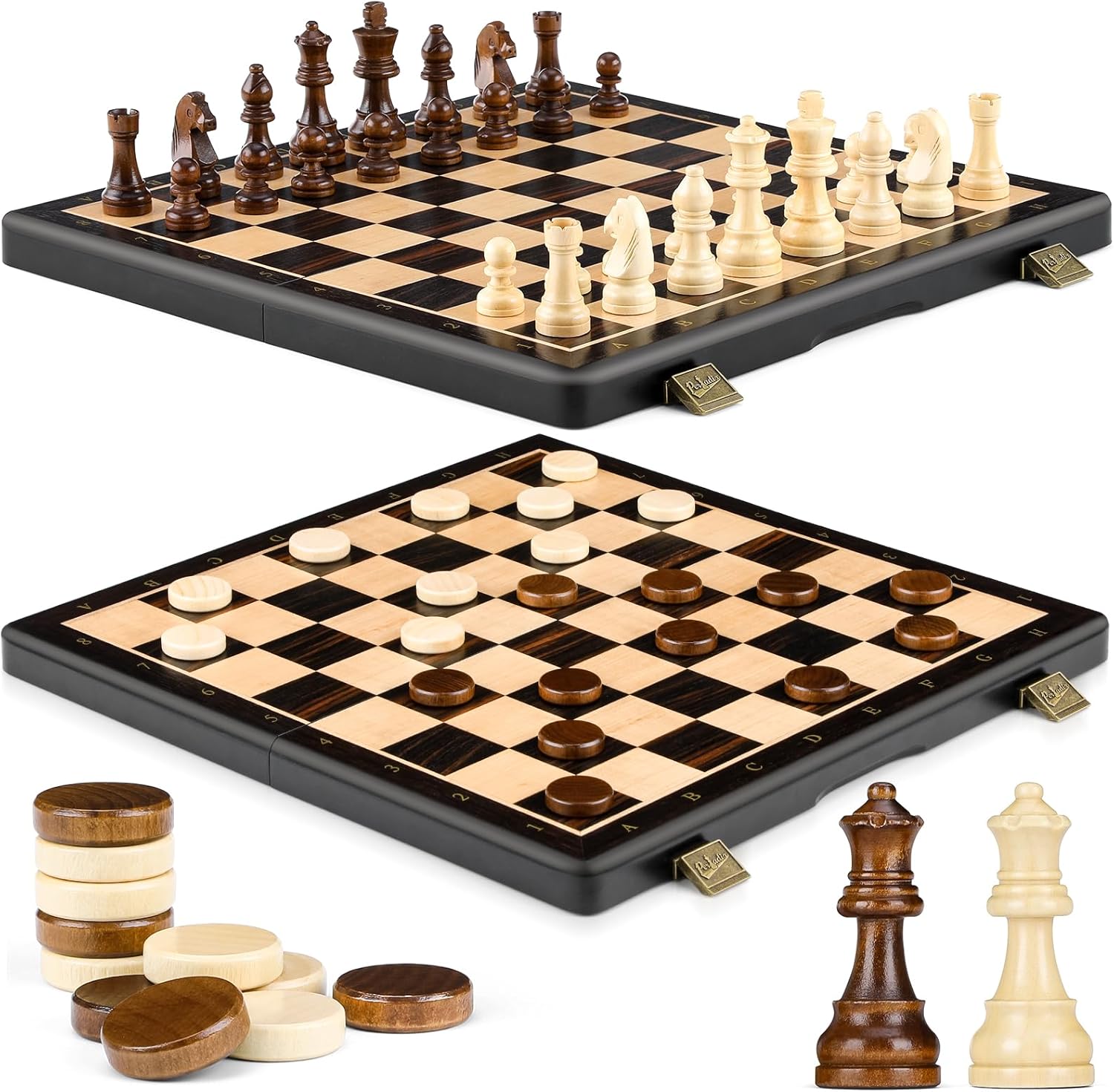 Magnetique Jeu échecs et de Dames,Echecs et Jeu de Dames Pliable en Bois,Grandes Pièces Aimanté Design Echiquier pour Enfants et Adultes 38CM