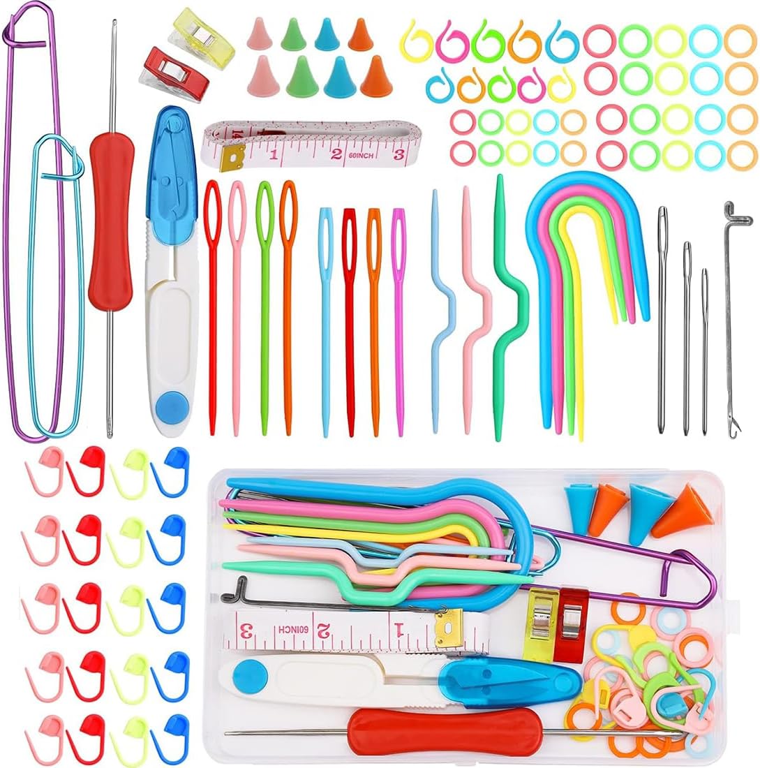 Ensemble d'accessoires de Tricot 91 pièces avec marqueurs de Points, boîte de Rangement, Aiguilles à Fil, Porte-câbles et Plus Encore