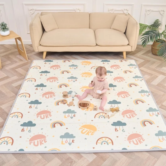 Tapis D'éveil Bébé Pliable Epais Réversible 180x200x1.5cm - Tapis De Jeu Pour Enfant Bebe, Tapis De Sol XXL En Mousse - Tapis De Motricité Favorisant Le Développement Sensoriel - Cadeau Naissance Bébé