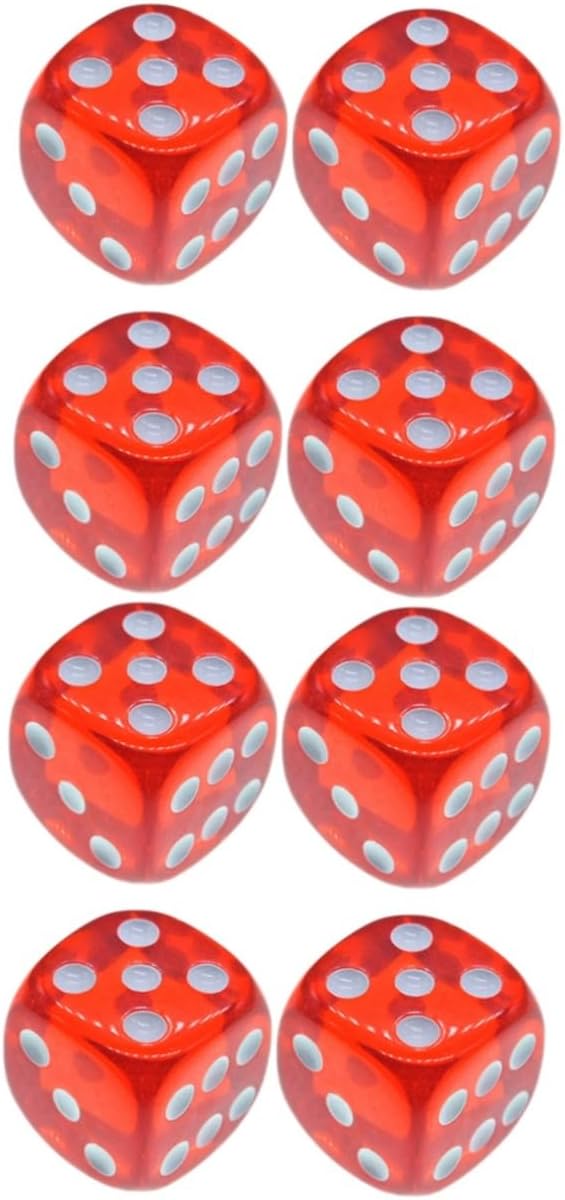 Gros des pour Jeu De Yams 8 Pièces Dés De Dés De Table Dés De Couleur De Dés Classique De Plateau Standard Dés Souples Dés Perles Dés De Cornor Arrondis Dés Translucides Dés De 18 Mm Rouge