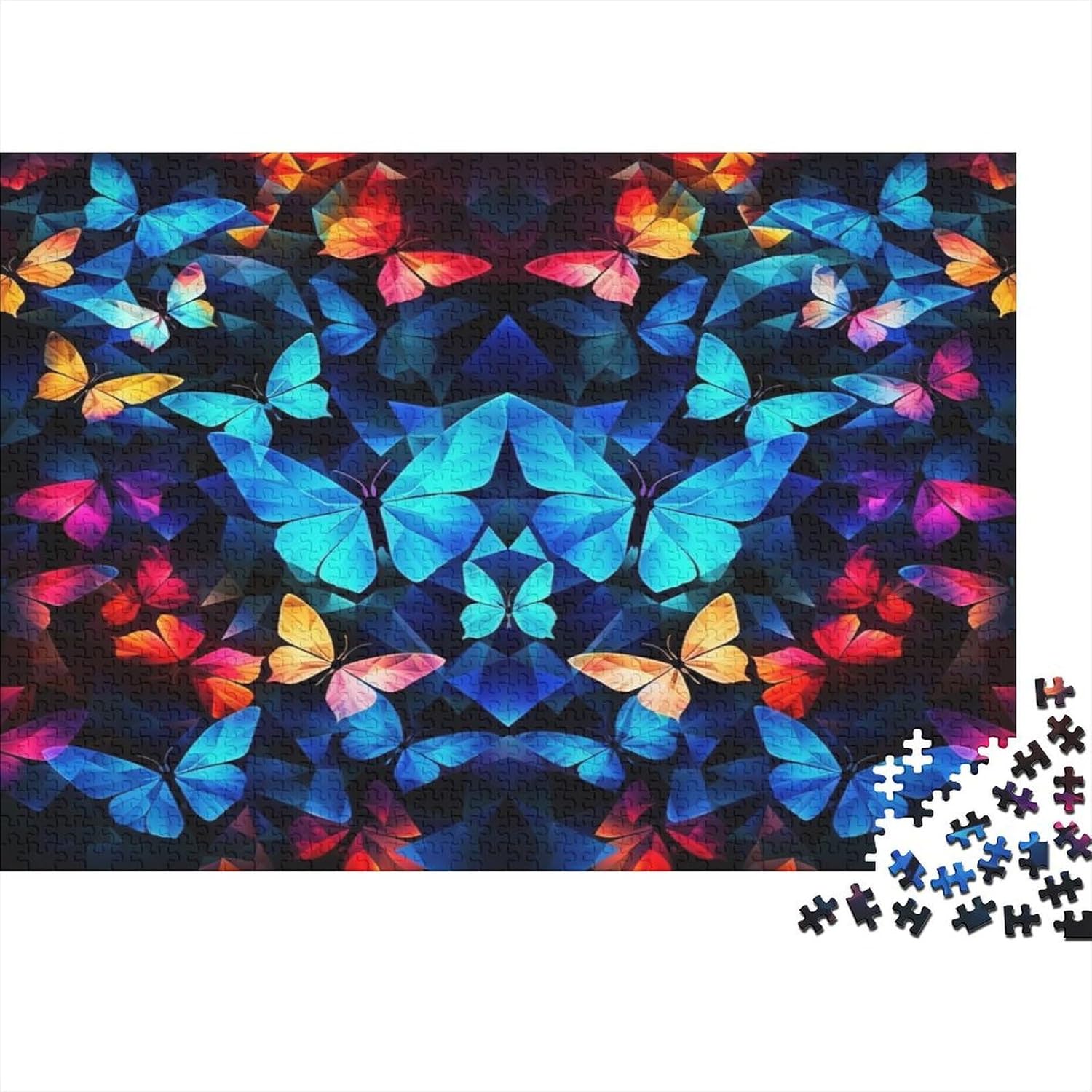 Papillons psychédéliques Puzzles pour Adultes, 1000 Pièces, Ensemble De 1000 Pièces en Bois, Puzzles Amusants, Jeux ÉduLe chatifs, DécoSourision D'intérieur, Idéal pour Les Cadeaux 1000pcs (75x50cm)