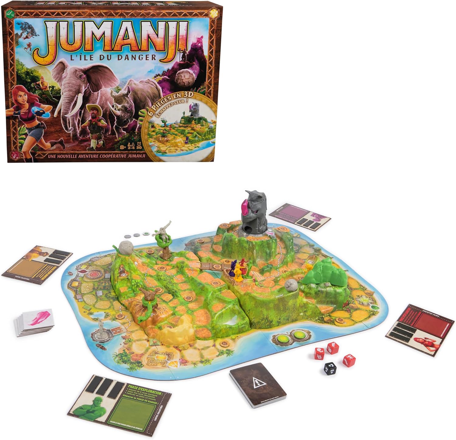Spin Master Games Jumanji L'ile du Danger - Jumanji en 3D - Jeu de Société Famille - Jeu De Plateau avec Nombreux Défis - Ambiance du Film - Version Française - Jouet Enfant 8 Ans et +