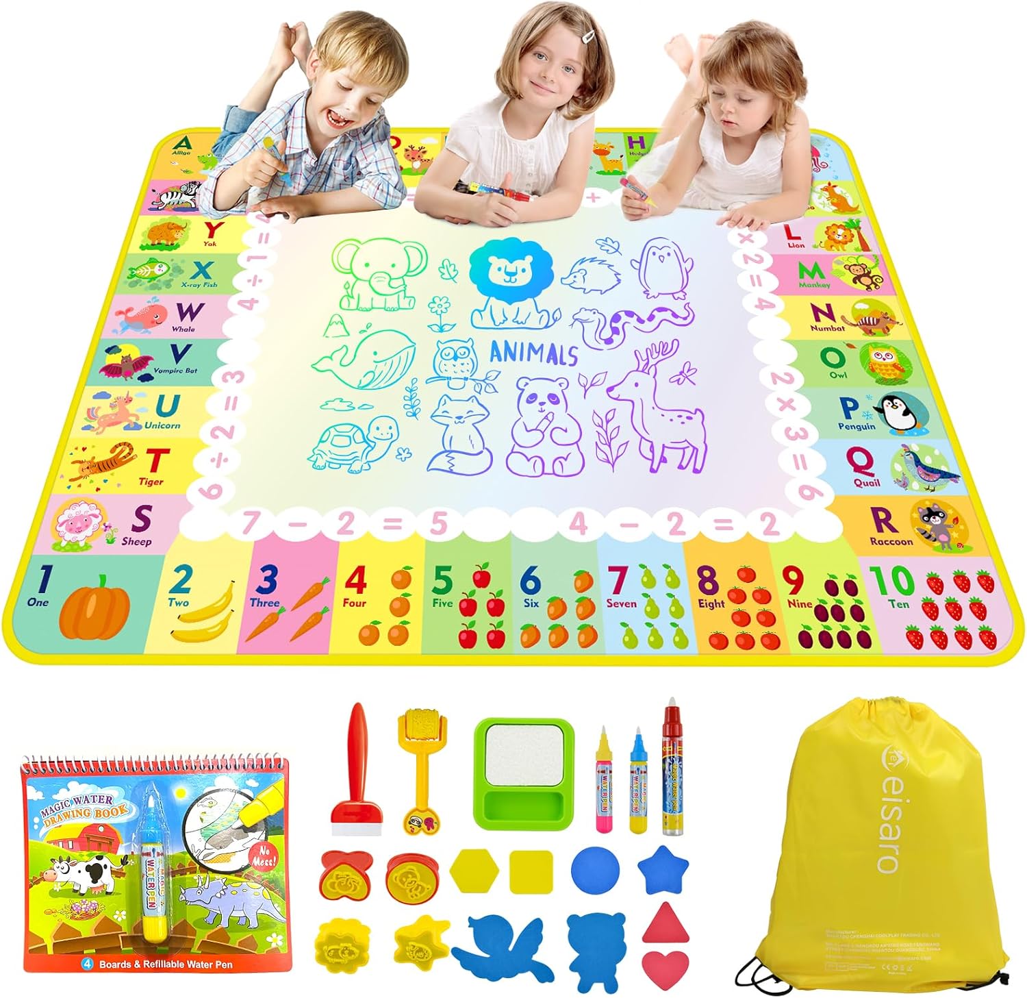 Jouet Enfant 1 2 3 Ans - Tapis Dessin Eau Cadeau Bebe 1-3 Ans, Jouets Educatifs pour Enfants Coloriage Géant Tapis de Peinture Cadeau pour Garcons Filles Famille Voyage Éducation Pâques Noël Cadeaux