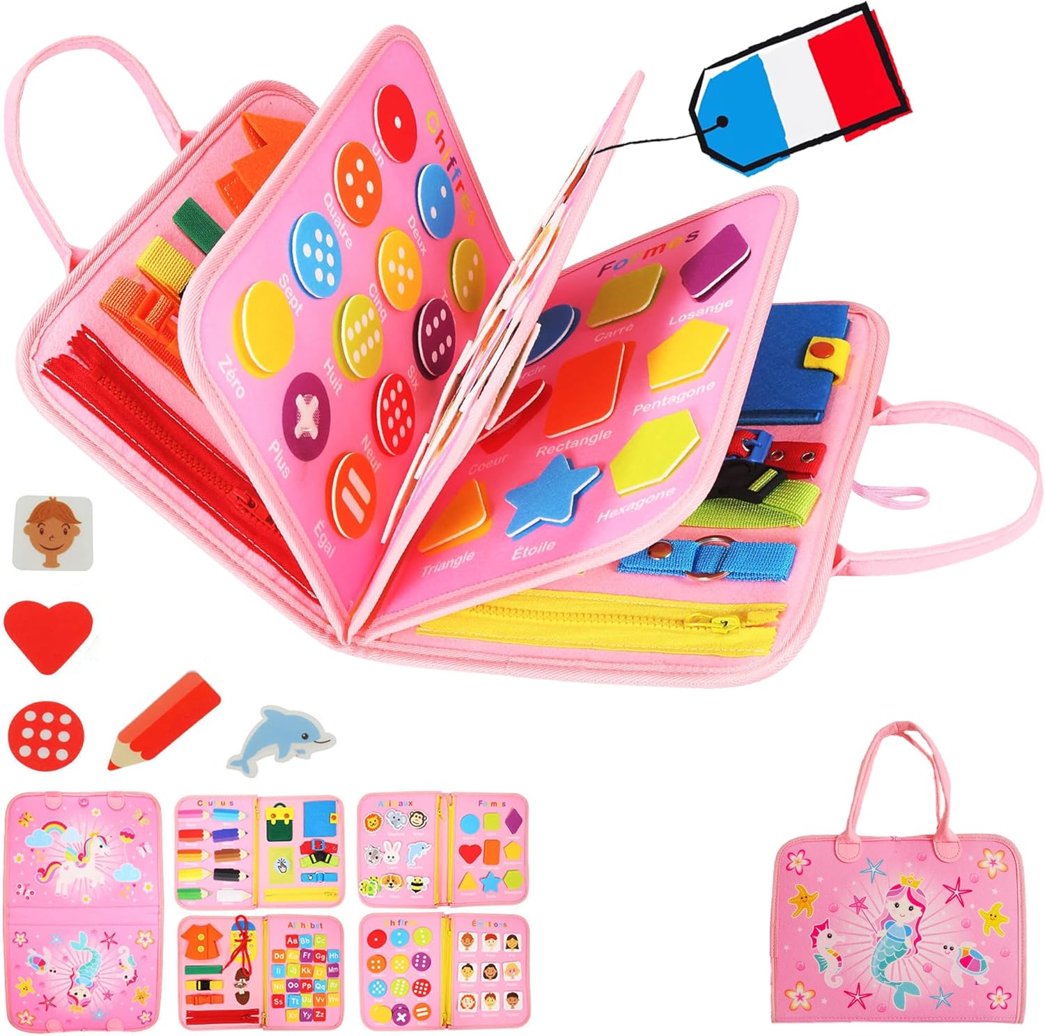 Busy Board français – Jouet Éducatif & Sensoriel pour Enfant – Planche d’Apprentissage 9-en-1 Basée sur la Méthode Montessori – 2 3 4 5 Ans – Jeu d’Éveil – Idée Cadeau Noël pour Enfants