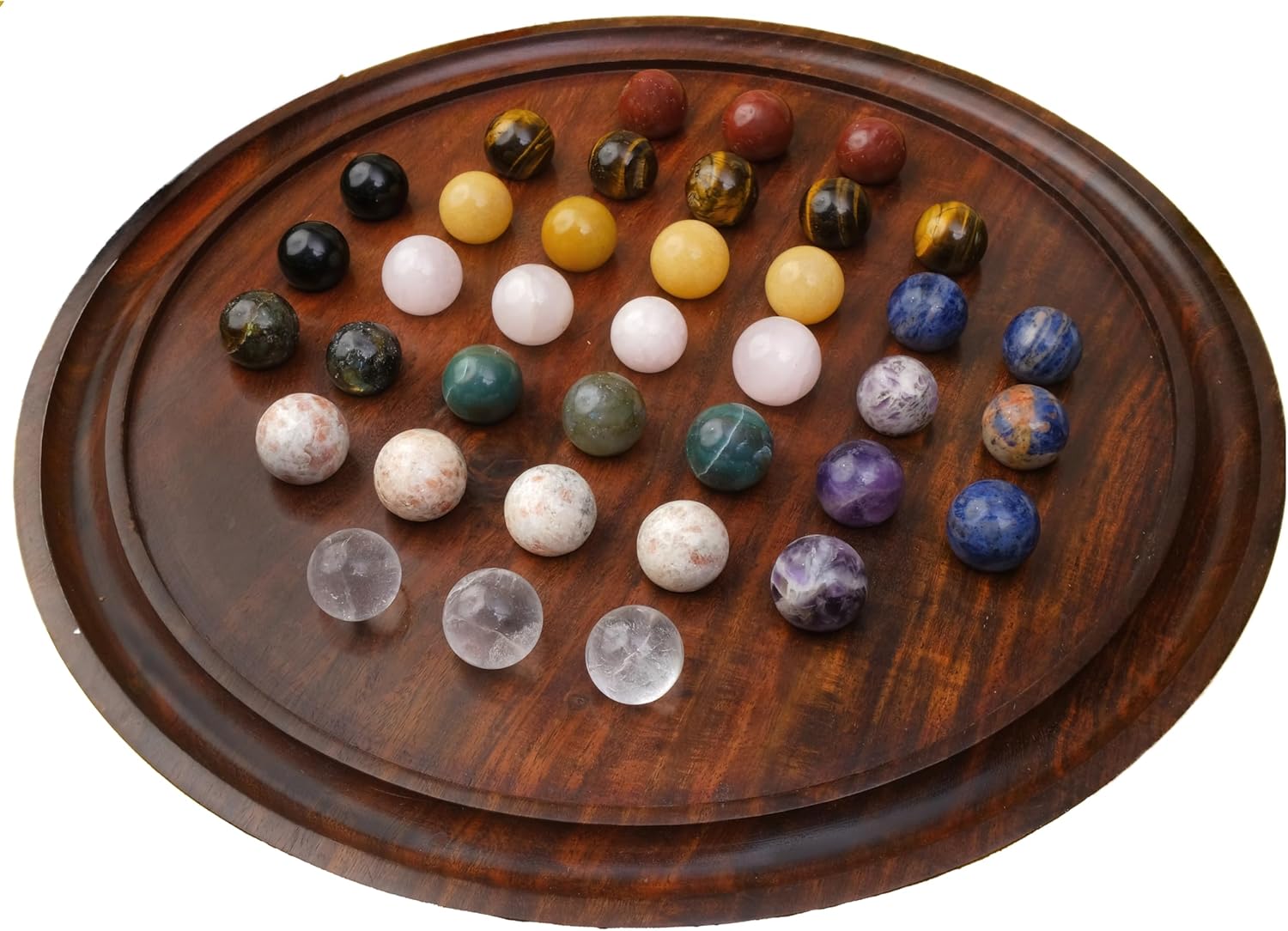 Rosewood Jeu de société solitaire avec 36 billes naturelles – Panneaux solitaires authentiques faits à la main - Pour adultes en toute occasion (40,6 cm)
