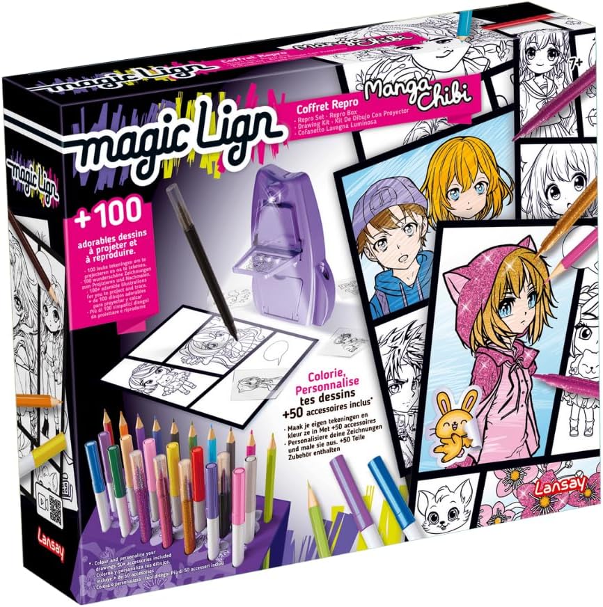 MANGA CHIBI - Magic Lign - Coffret Reproduction - Plus de 100 Illustrations à Projeter et Dessiner - Adorables Personnages Manga - Apprendre à Dessiner - Activité Créative - Dès 7 Ans