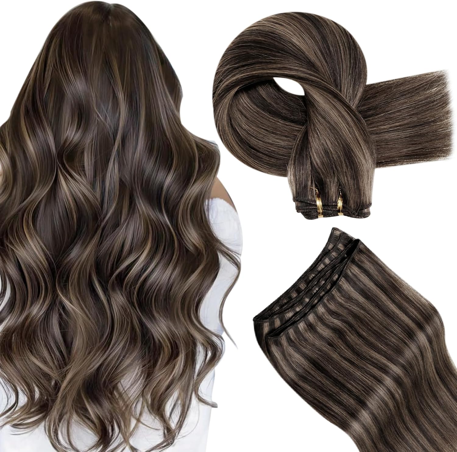 Extension Tissage Cheveux Humain Meches Brun Tissage Cheveux Naturel Remy Extension Tissage Invisible Cheveux Humain Brun le Plus Foncé avec Brun Cendré #2/8 70g 12 Pouces/30cm 12" 1.#2/8-Tissage