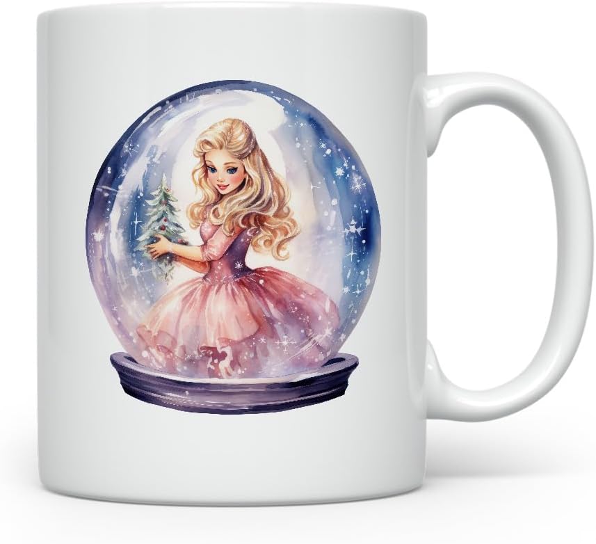Tasse à café ou thé en céramique lisse et durable pour la maison ou le bureau – Parfait pour toutes les occasions – Princesse de Noël dans une boule à neige – 350 ml