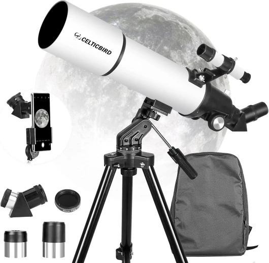 Télescope 80 mm, Ouverture 600 mm pour Adultes débutants en Astronomie – Télescope réfracteur astronomique Portable entièrement Multicouche à Haute Transmission, Monture AZ