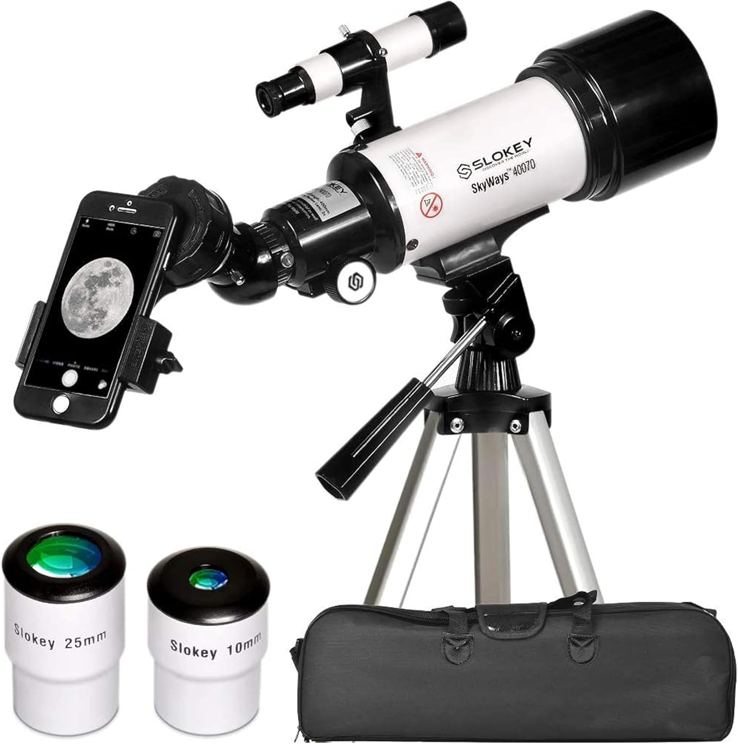 Slokey Télescope Astronomique 16x-120x pour Adultes et Enfants - Télescope Débutant avec Lentille Barlow 3x et Trépied Réglable - 70 mm d’Ouverture et 400 mm de Focale - Pour Observer les Planètes