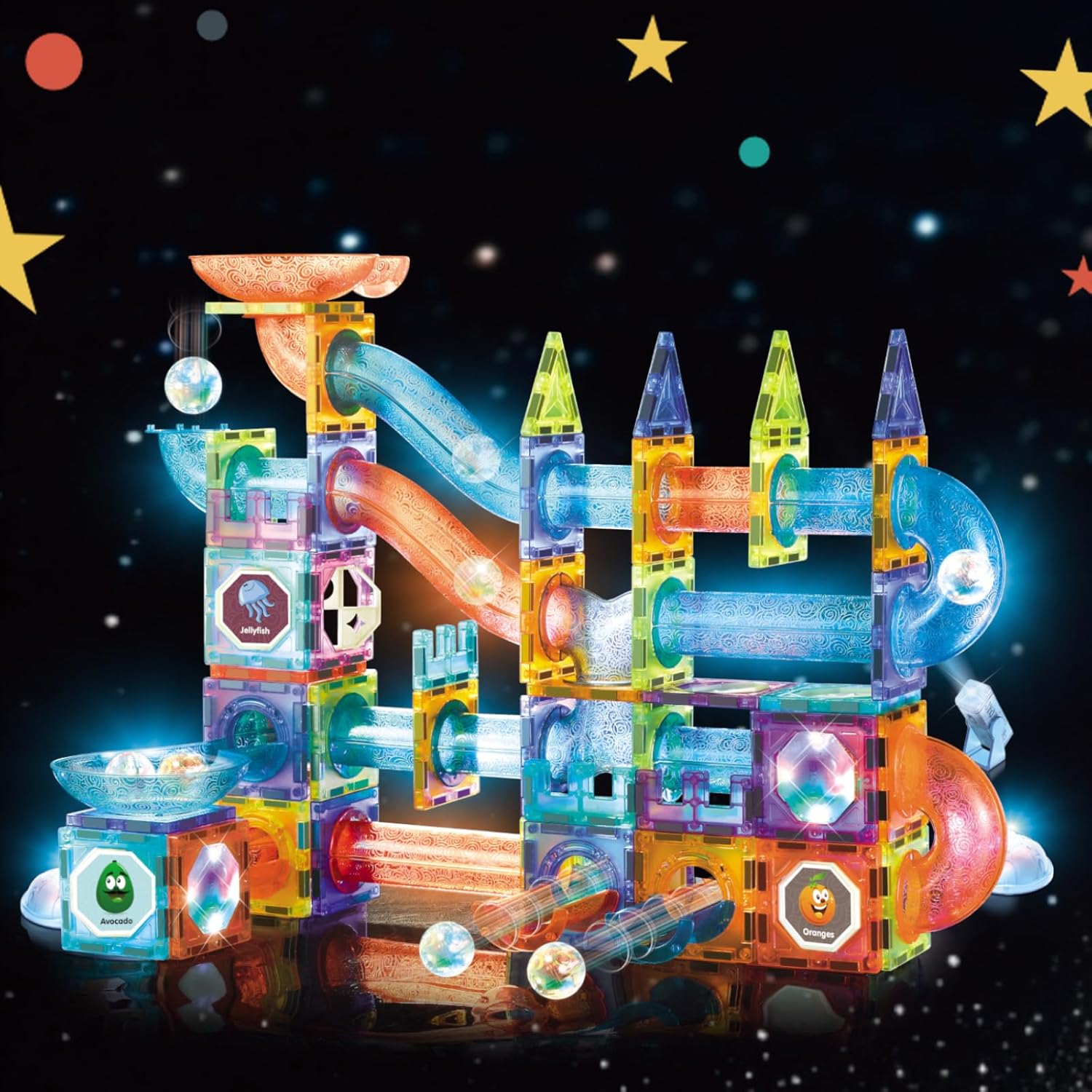 Jeu de Construction Magnétique 144 Pièces avec LED & Circuit Billes - Jouet Éducatif STEM/Montessori pour Enfants 5 Ans+,Cadeaux Créatif pour Garçons et Filles