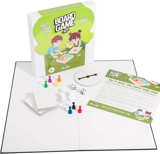 Créez Votre Propre Jeu de Société (Plateau de Jeu Vide, Boîte et Accessoires) avec Pièces de Jeu, Cartes Vierges Jeu Spinner & Dés