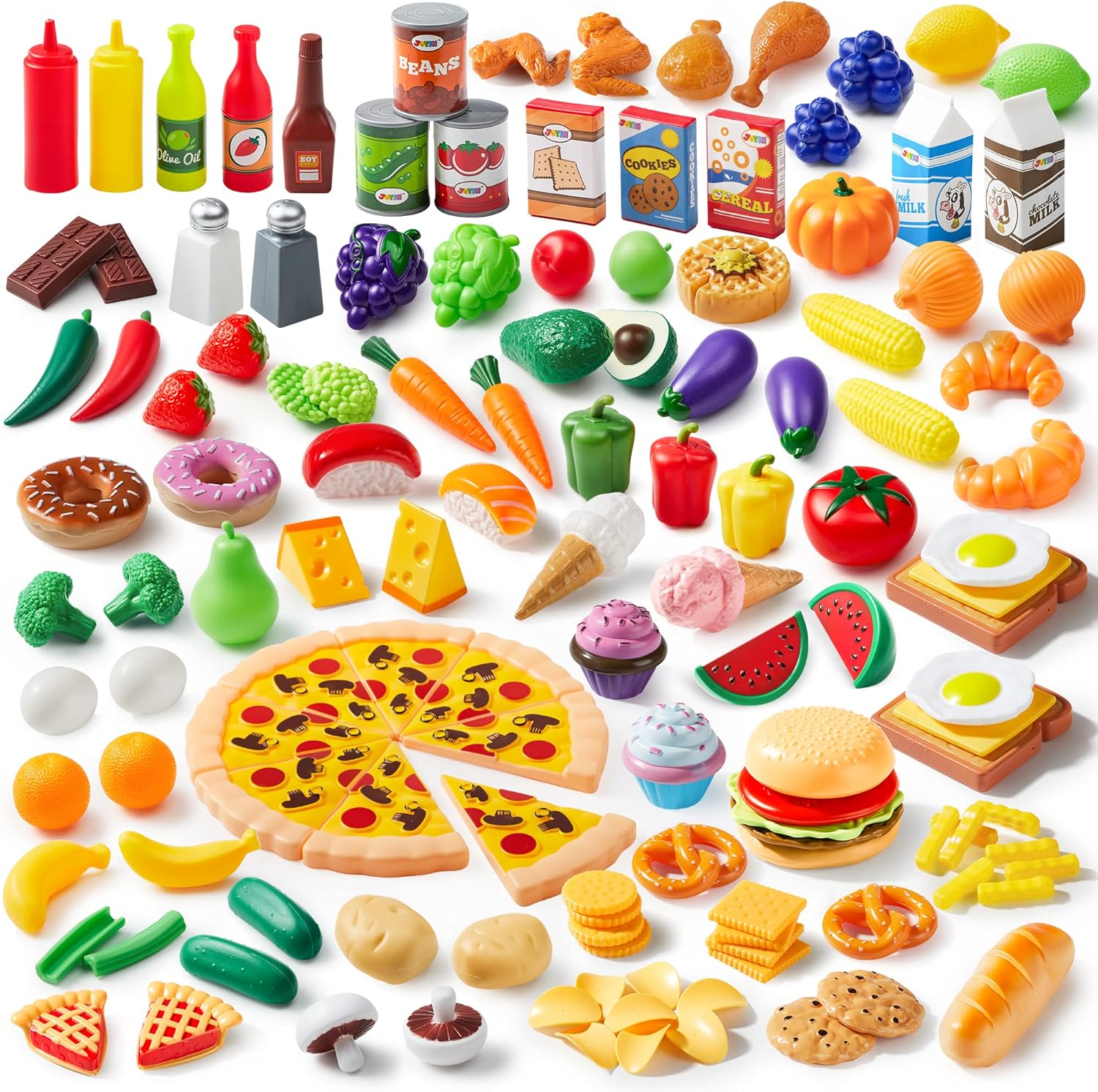 JOYIN Jeu de Cuisine 135 Pièces pour Marché - Simulation, Accessoires, Faux Aliments, Fournitures de Fête, Vacances