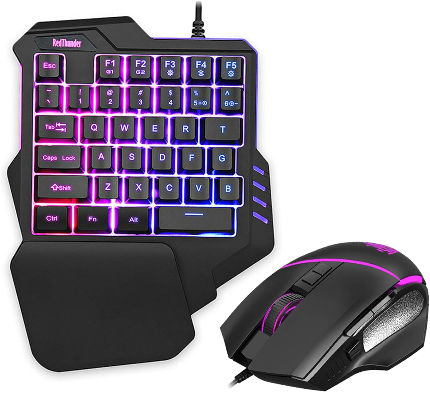 Ensemble Mini Clavier et Souris de Jeu à Une Main, Combo de Jeu avec Rétroéclairage RVB, Ergonomique avec 35 Touches, 6400 DPI pour PC PS4 Gamer Contrôleur