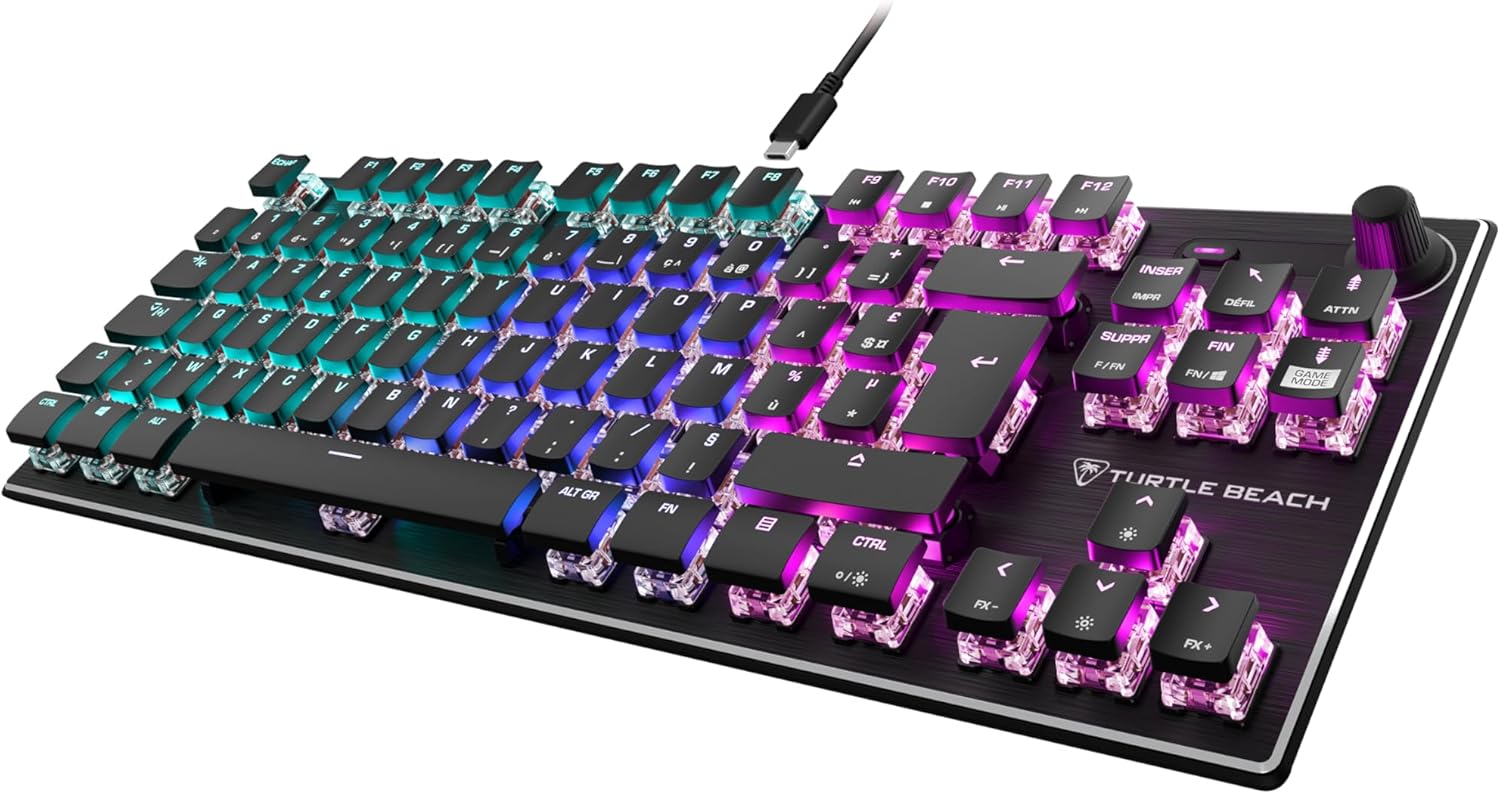 Vulcan TKL - Clavier de Jeu mécanique Compact RGB, rétroéclairage AIMO LED Touche par Touche, interrupteurs linéaires Titan, Plaque supérieure en Aluminium, molette multimédia, Noir
