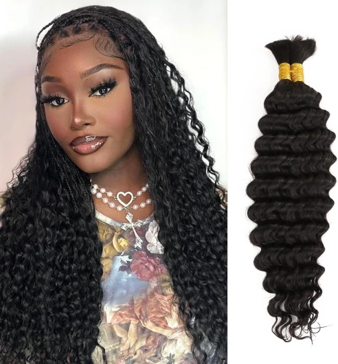 Naturelle Human Hair Deep Wave Bulk Human Hair For Braiding 16 Pouces 100% Humain Cheveux en Vrac Hair Extensions 100 gram Noir Naturel