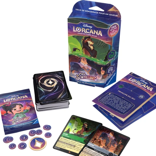 Disney Lorcana TCG : Deck de Démarrage Ciel Scintillant - Emeraude & Acier, dès 8 Ans
