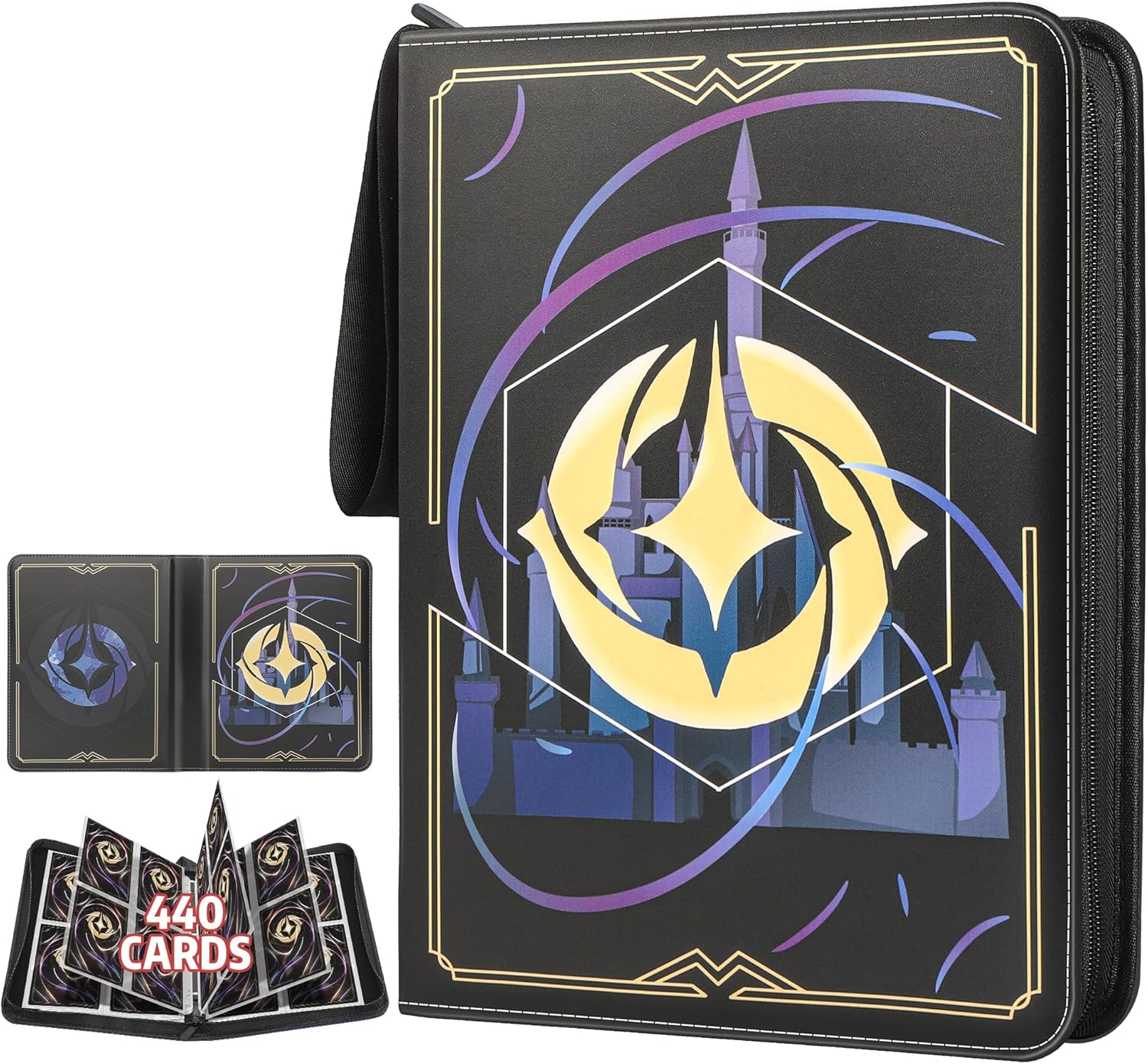 Album pour cartes Lorcana à collectionner avec 440 compartiments, compatible avec cartes Lorcana, classeur pour collection, rangement et présentation (noir 4)