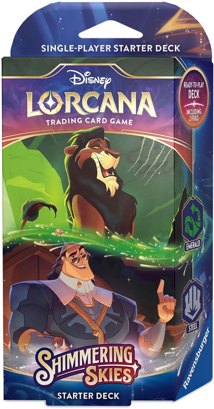 Lorcana Starter Deck Chapitre 5 : Shimmering Skies : émeraude et acier – Anglais + protection d'expédition Heartforcards®