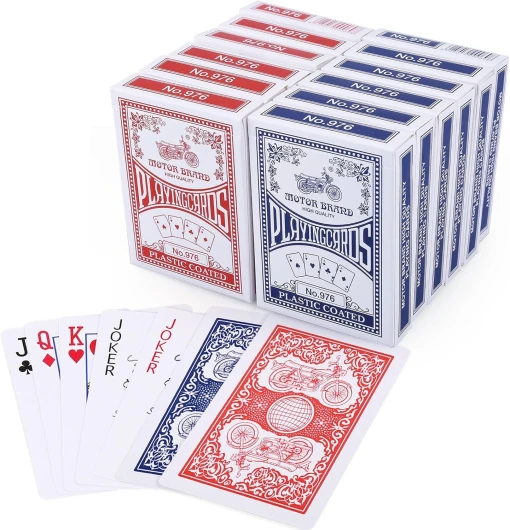 12 Decks Jeux de Carte 54 de Poker Playing Cards à Index Standard 6 Bleu et 6 Rouge, Cartes à Jouer en Carton Lisse, Parfait pour Fête Cadeaux Jeux(6.3 * 8.8cm)