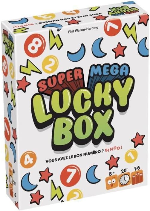 Super Mega Lucky Box - Jeu de Société pour Adultes et Enfants dès 8 Ans - Jeu de Cartes Type Bingo & Loto - Jeu mêlant Chance,Tactique et Fun - 2 à 6 Joueurs - 30 Min - Version Française