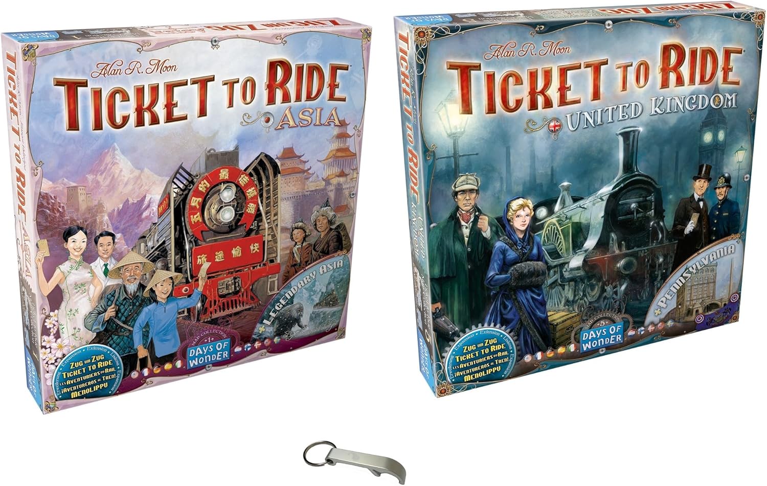 Lot Aventuriers du Rail 2 Extensions : Asie + Royaume-Uni + 1 Décaps Blumie (Asie + RU)