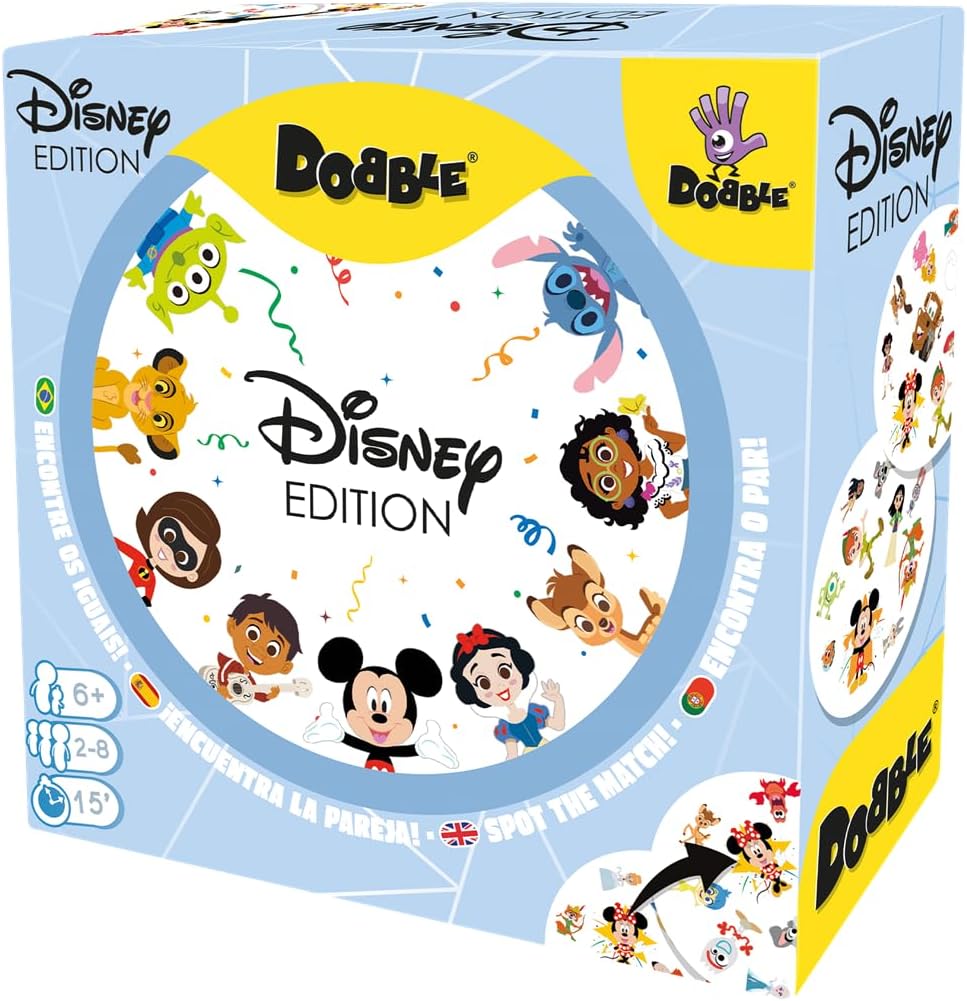 Zygomatic Dobble Disney Edition Jeu de Cartes d'action et de réflexes pour Adultes et Enfants, à partir de 6 Ans, de 2 à 8 Joueurs, 15 Minutes par Partie, Version Espagnole