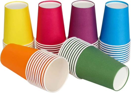 PALUDO 60 Pièces Gobelets Carton Colorés, 250 ml Multicolore Verres Carton Jetables Biodégradable, pour Enfants Bricolage Mariage Fêtes Café Thé Boissons Chaudes et Froides