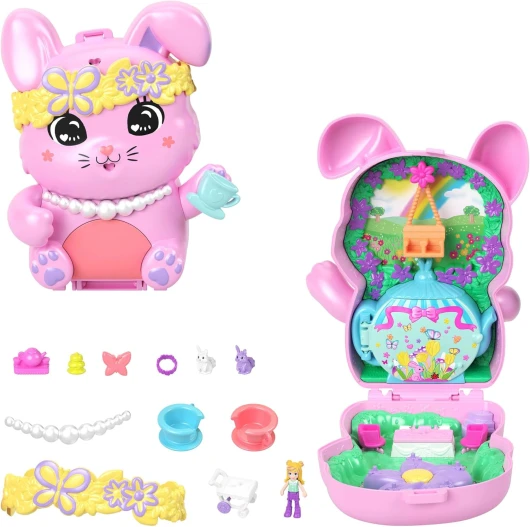 Coffret Jardin Lapin Jouet de voyage avec 1 mini-figurine, lapins, nourriture et accessoires de mode, JCR40 Compact : Lapin À la Tea Party