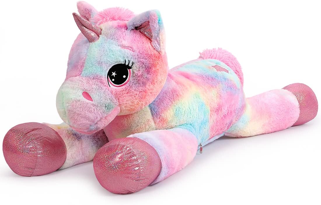 Yeqivo Licorne Géante Jouets en Peluche Grands Animaux en Peluche Licorne Violet Arc-en-Ciel Unicorn Plush (Rose Rainbow,80CM) Rose Rainbow 80CM