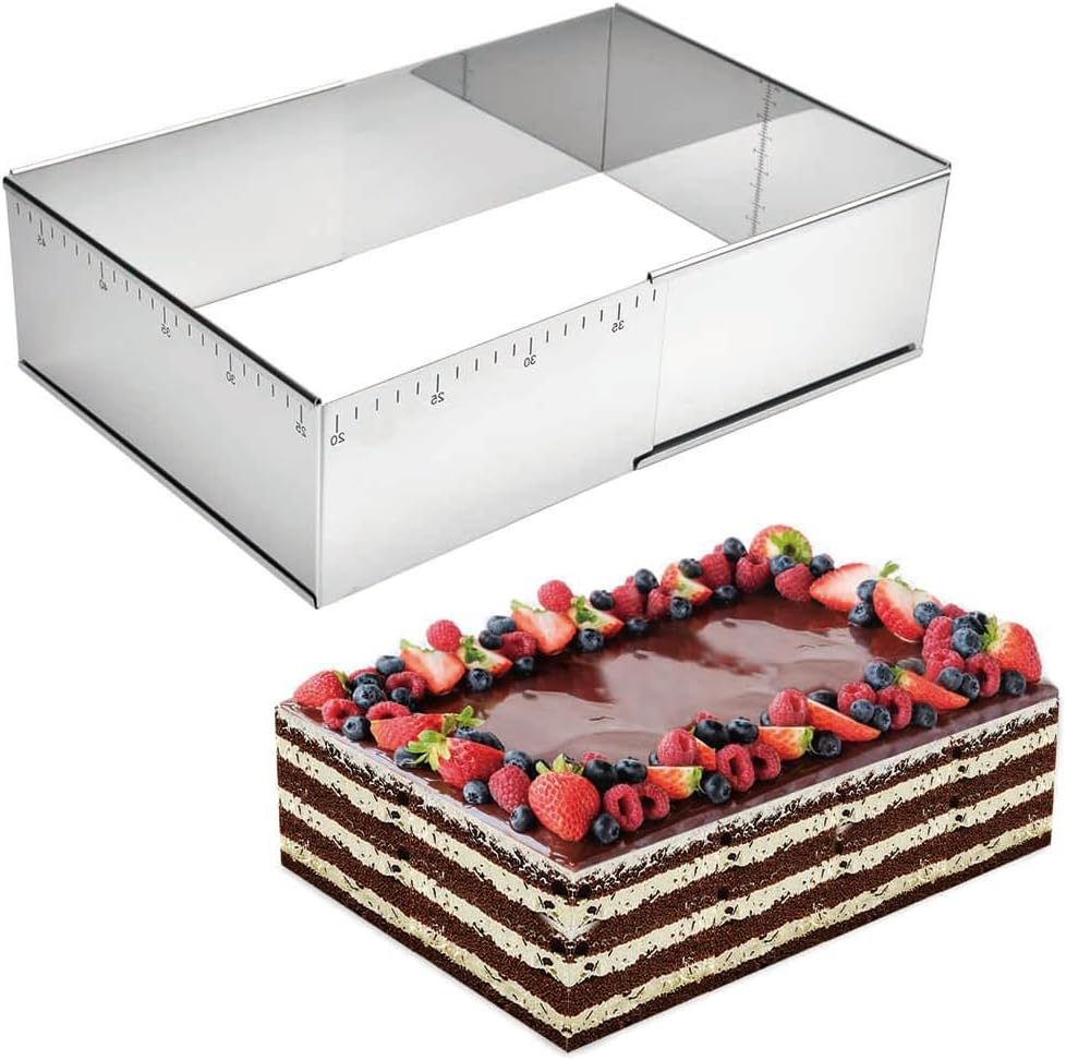 Guowall Cadre à pâtisserie rectangulaire,Moule pâtisserie en Acier Inoxydable Pour Gâteaux Mousse, Réglable 25-46 cm x 19-36 cm, Hauteur 10 cm