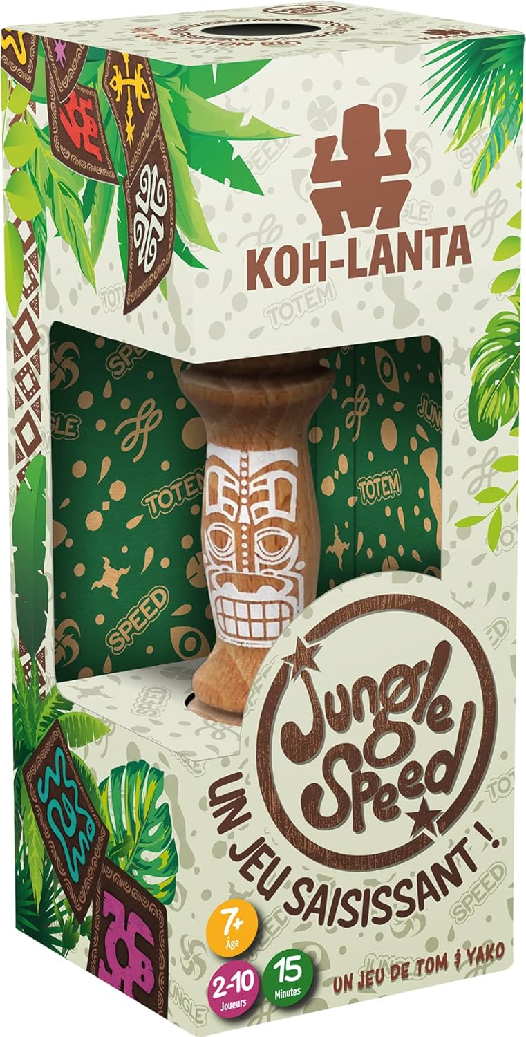 JUNGLE SPEED : Koh-Lanta - Jeu de Rapidité et d'Ambiance pour Enfants dès 7 ans - Version en Bois Eco-Responsable - avec Sac de Rangement - 2 à 10 Joueurs - 15 Min - Version française