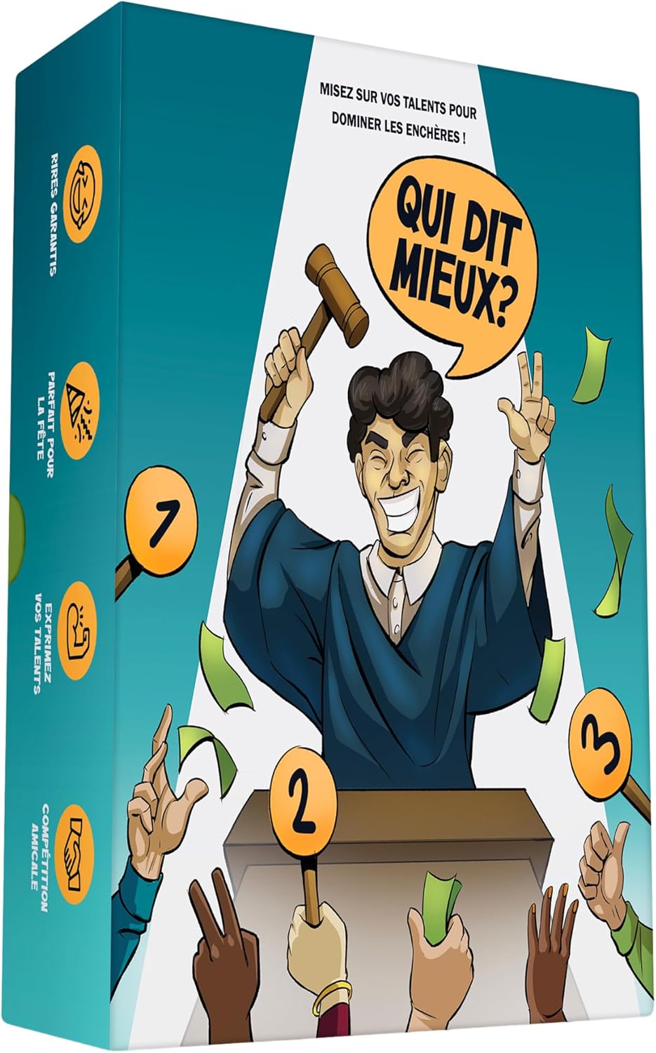 Qui Dit Mieux ? - Mesurez Vos Talents dans Ce Tournoi d'Enchères ! - Jeu de société pour Adultes, Ados & Enfants - Jeu d'ambiance, Jeu de Cartes Entre Amis ou en Famille, Jeu de Plateau