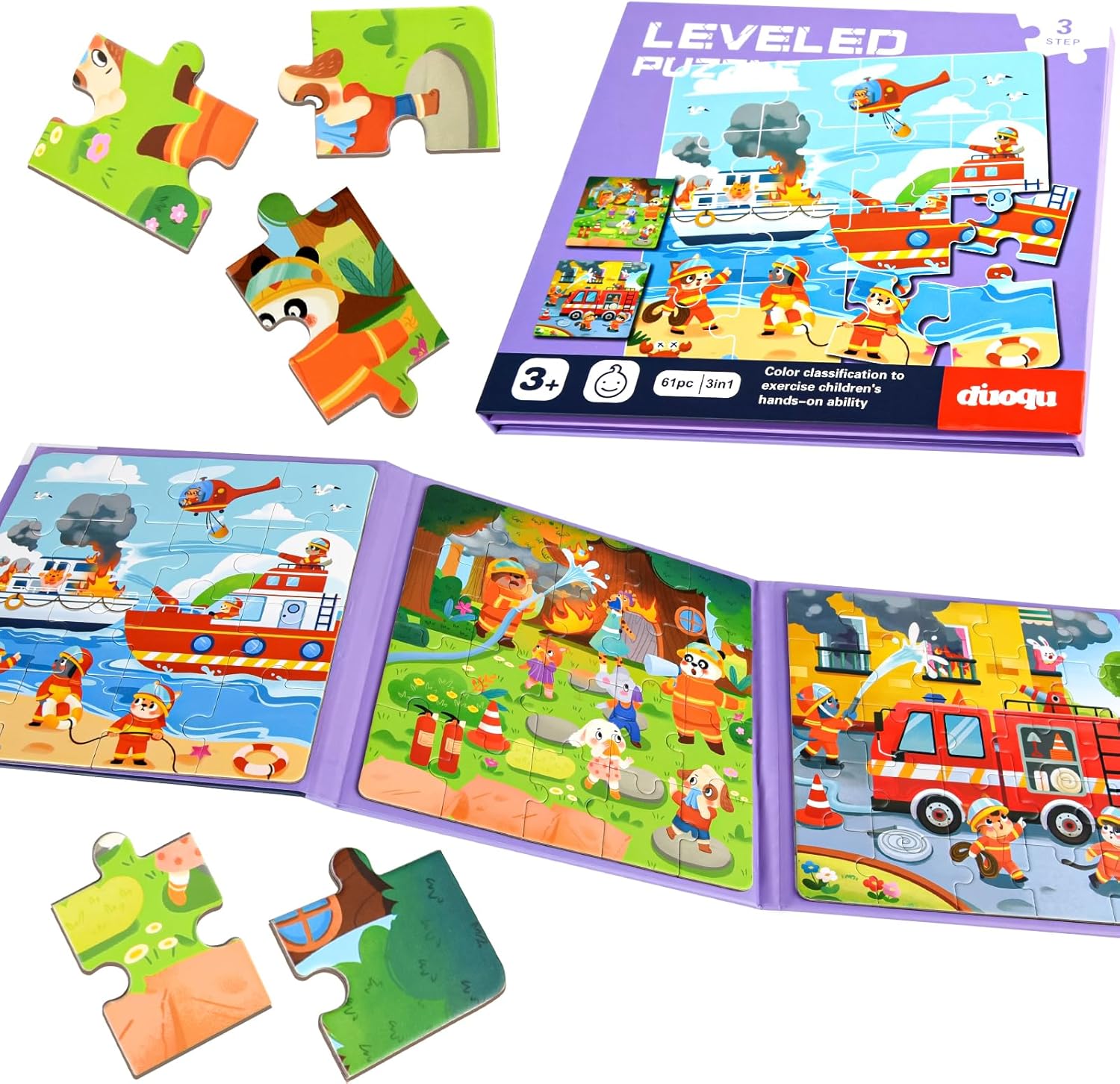 Puzzle magnétique 61 pièces pour Enfants de 2 à 5 Ans, Jeux de Voyage, Jouets de Voyage pour Tout-Petits en Avion, Jeux de Puzzle, activités en Avion, Cadeaux d'anniversaire pour Enfants Camion de pompiers