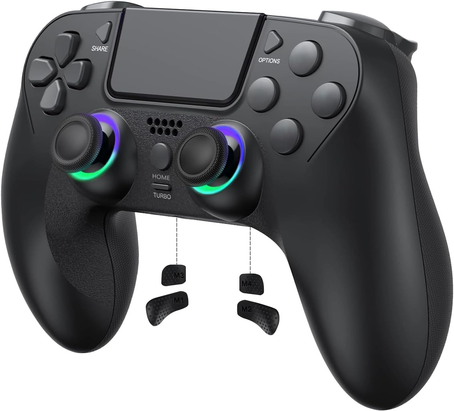 Lampelc Manette sans fil pour PS4, manette de jeu sans fil pour PS4/Pro/Slim avec double vibration/capteur gyro 6 axes/fonction audio/LED RVB Noir