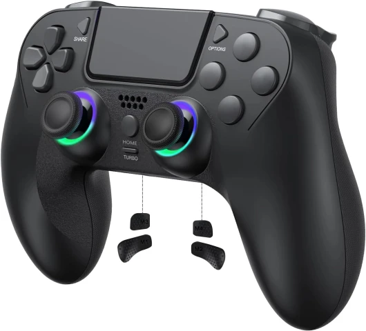 Lampelc Manette sans fil pour PS4, manette de jeu sans fil pour PS4/Pro/Slim avec double vibration/capteur gyro 6 axes/fonction audio/LED RVB Noir