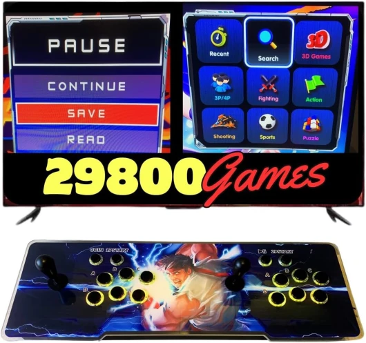 Console d'arcade avec 26800 Jeux rétro et Jeux 3D avec LED à Couleurs changeantes, système Audio et joysticks ovales