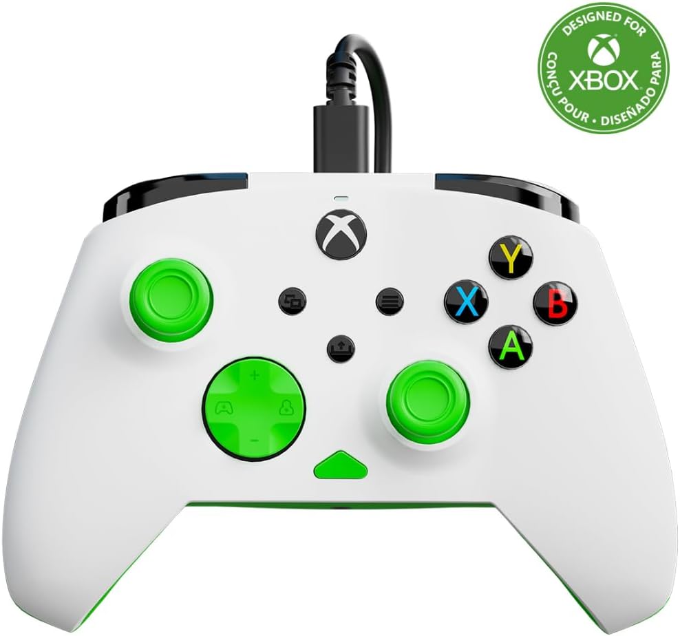 Rematch Core blanc/vert - Manette de jeu filaire - Licence Xbox Series XS, Xbox One et PC - touches audio, moteurs de vibration et gâchettes d'impulsion, câble de 3 m