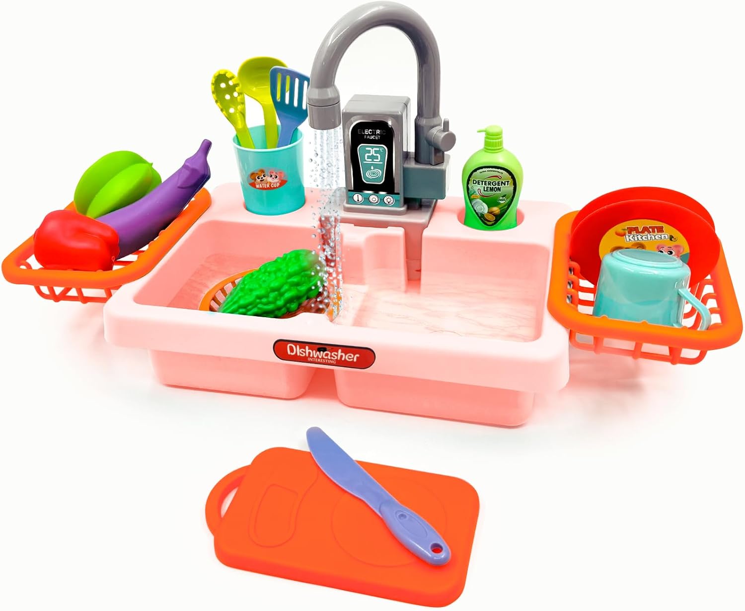 Acelane Jeu d'Évier de Cuisine pour Enfants avec Robinet à Recyclage d'eau - Jeu de Rôle (Rose)