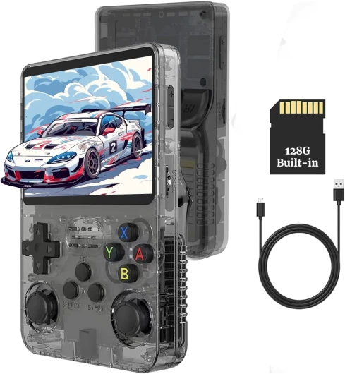 XiFanHo R36S Console de jeu portable rétro 128G-Écran IPS de 3,5 pouces avec 20000+ jeux classiques Lecteur de jeu vidéo portable Open Source Linux OS avec batterie 3200mAh (noir)